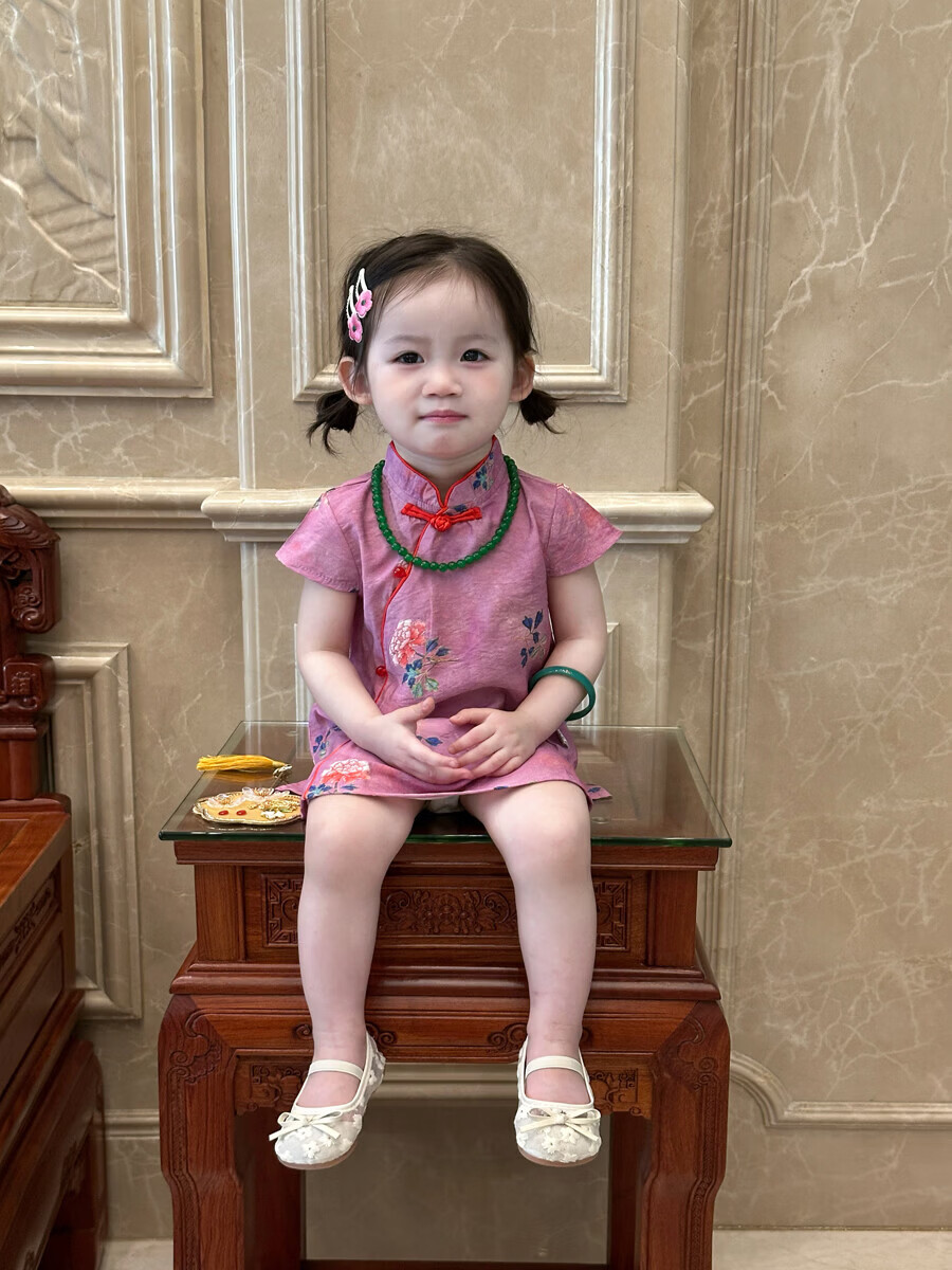 FADOBABY Girls' Qipao Dress 2026 New Summer Children's New Chinese Style Jacquard Retro Dress Baby Hanfu Skirt 17